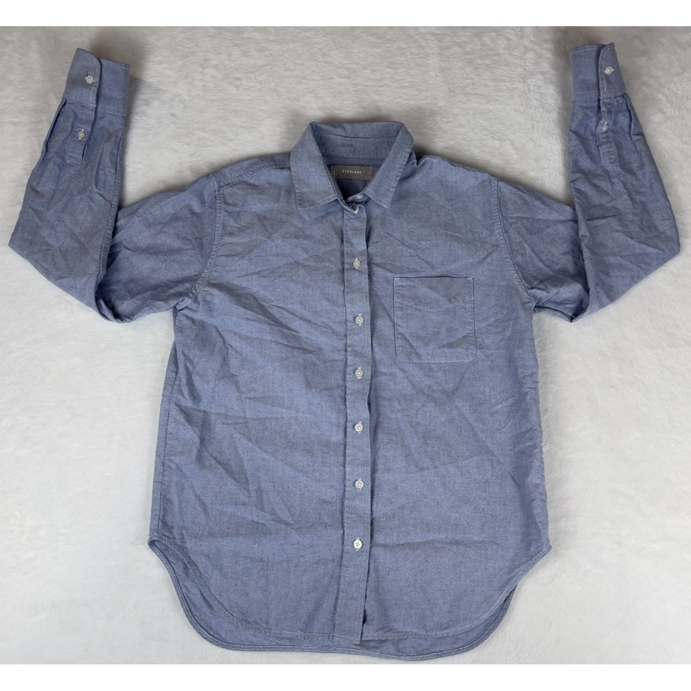 Everlane Shirt Womens 0 Blue Chambray Single Pocket Long Sleeve Collar Button Up